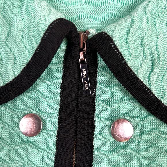 Ming Wang Size M Full Zip Contrast Trim Cardigan Acrylic Jacket Mint Green Black - Picture 7 of 12